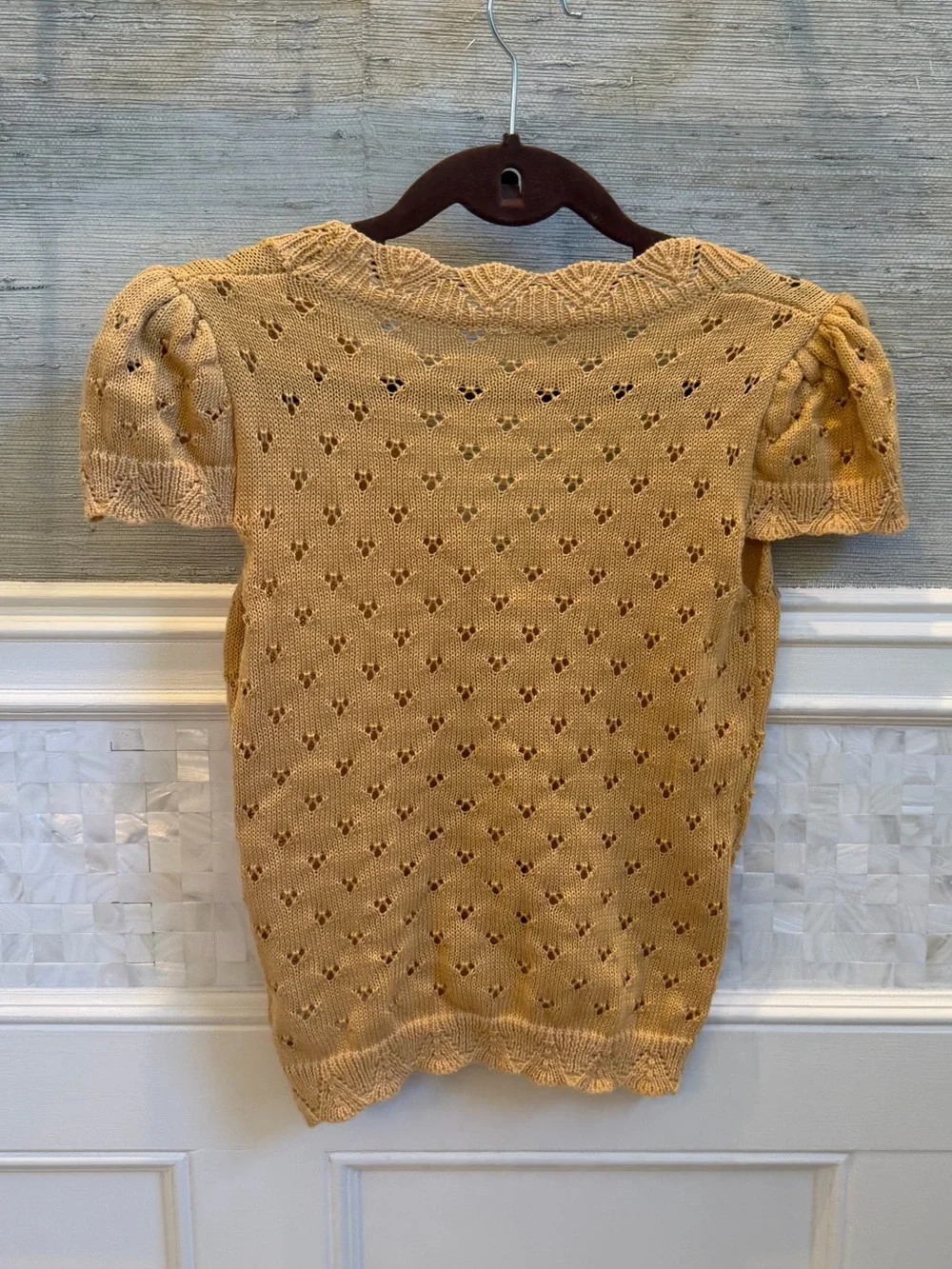 New small Dazy knit Button Front Short Sleeve  sweater cardigan v neck Top gold